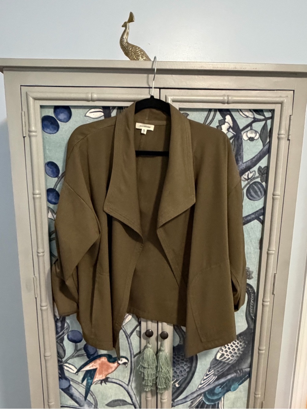 Max Studio Olive Draped Open-Front Women's Jacket